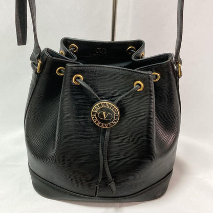 Valentino Garavani Shoulder Bag Purse Logo Leather Black Authentic
