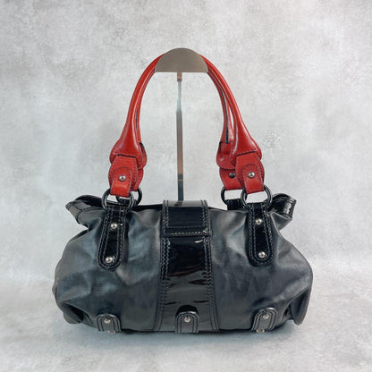 Valentino Garavani Hand Bag Tote Purse Logo PVC Leather Black Red Authentic