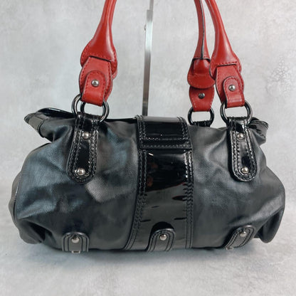 Valentino Garavani Hand Bag Tote Purse Logo PVC Leather Black Red Authentic
