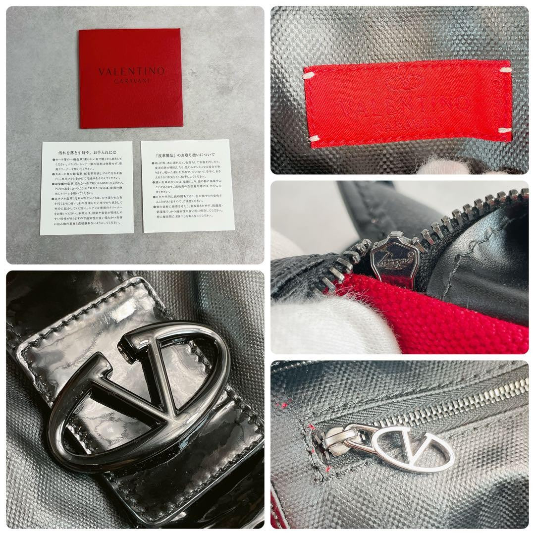 Valentino Garavani Hand Bag Tote Purse Logo PVC Leather Black Red Authentic