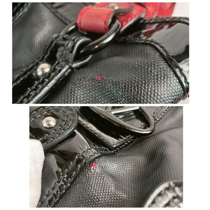 Valentino Garavani Hand Bag Tote Purse Logo PVC Leather Black Red Authentic