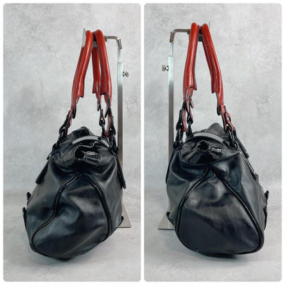 Valentino Garavani Hand Bag Tote Purse Logo PVC Leather Black Red Authentic