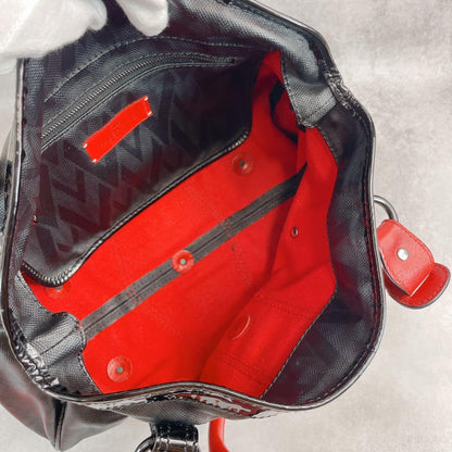 Valentino Garavani Hand Bag Tote Purse Logo PVC Leather Black Red Authentic