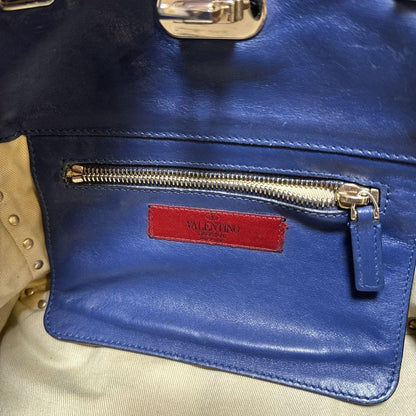 Valentino Hand Bag Tote Purse Rockstuds Leather Navy Authentic