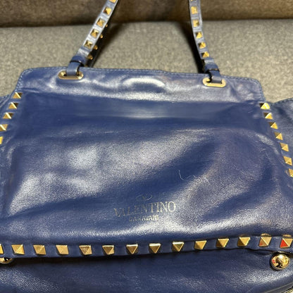 Valentino Hand Bag Tote Purse Rockstuds Leather Navy Authentic