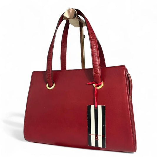 Valentino Garavani Hand Bag Tote Purse Leather Red Authentic