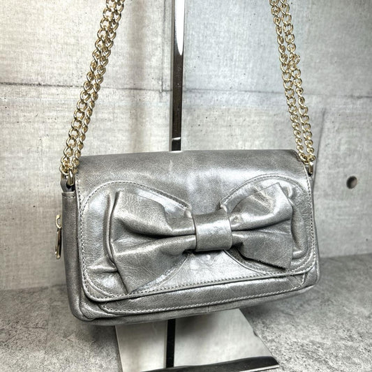 Red Valentino Shoulder Bag Purse Chain Ribbon Leather Authentic