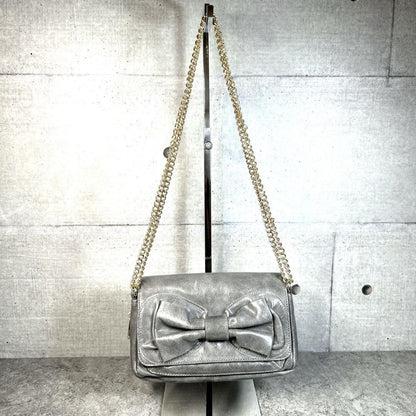 Red Valentino Shoulder Bag Purse Chain Ribbon Leather Authentic