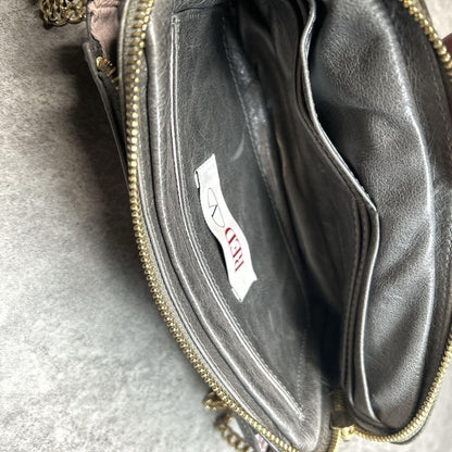 Red Valentino Shoulder Bag Purse Chain Ribbon Leather Authentic