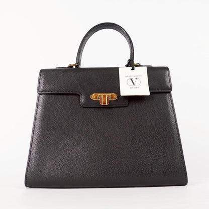Valentino Garavani Hand Bag Tote Purse Leather Black Authentic