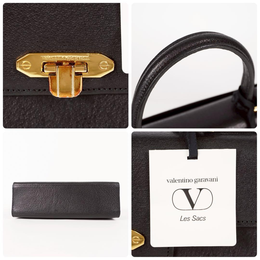 Valentino Garavani Hand Bag Tote Purse Leather Black Authentic