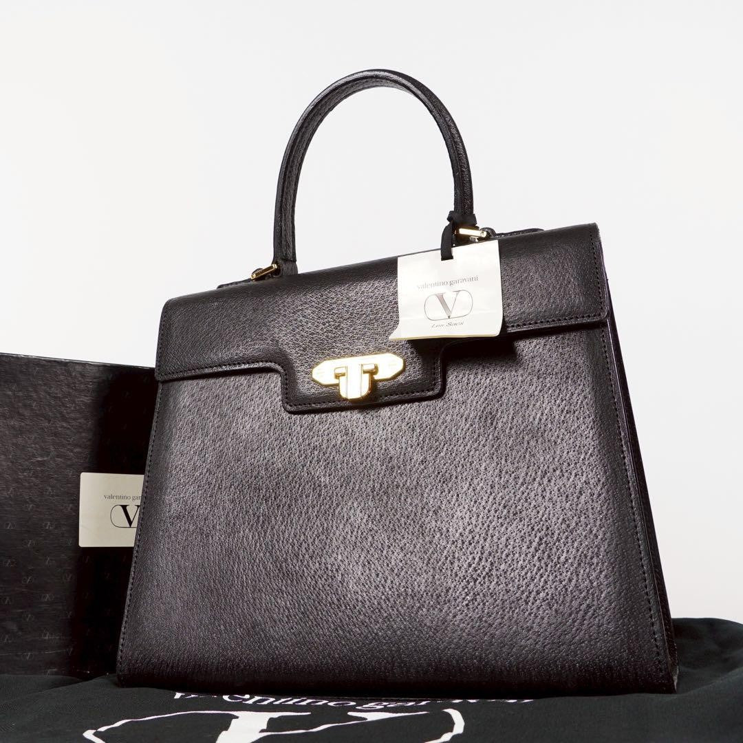 Valentino Garavani Hand Bag Tote Purse Leather Black Authentic