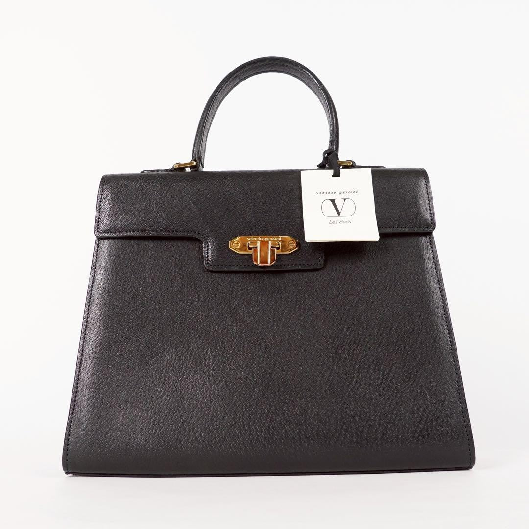 Valentino Garavani Hand Bag Tote Purse Leather Black Authentic
