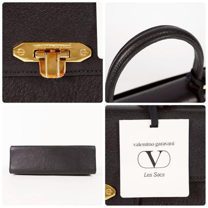 Valentino Garavani Hand Bag Tote Purse Leather Black Authentic