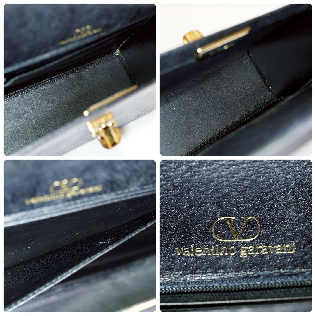 Valentino Garavani Hand Bag Tote Purse Leather Black Authentic