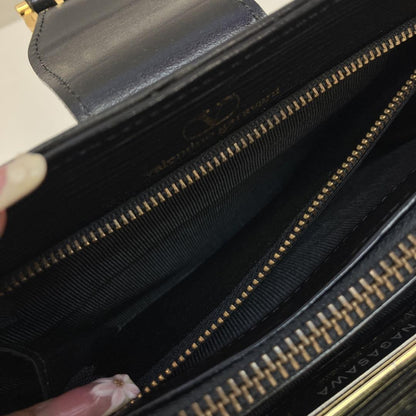 Valentino Garavani Hand Shoulder Bag Tote Purse 2way Leather Black Authentic
