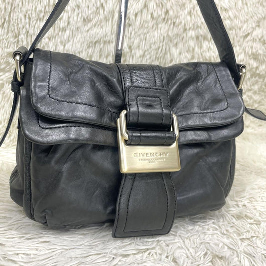 GIVENCHY Hand Bag Tote Purse Logo Leather Black Authentic