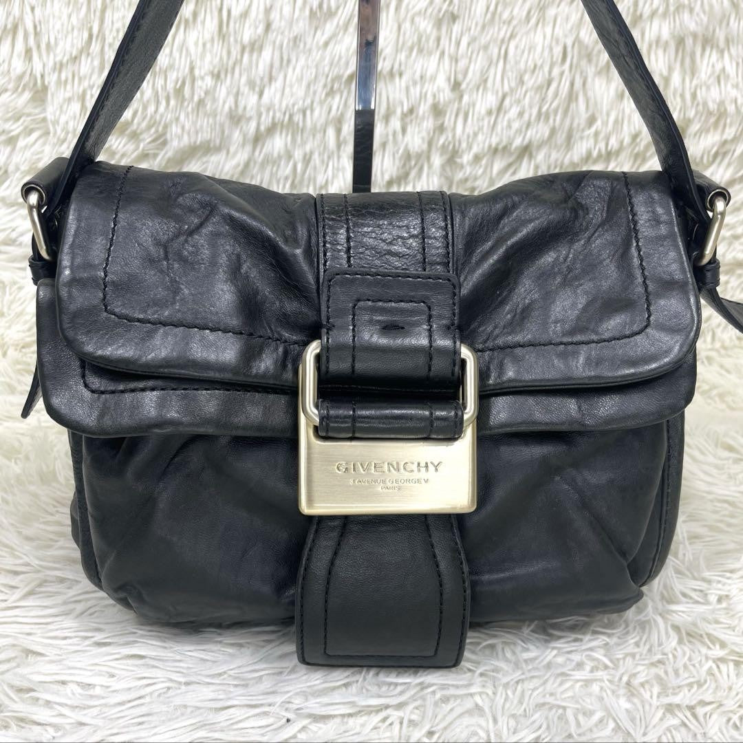 GIVENCHY Hand Bag Tote Purse Logo Leather Black Authentic