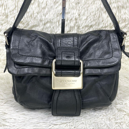 GIVENCHY Hand Bag Tote Purse Logo Leather Black Authentic