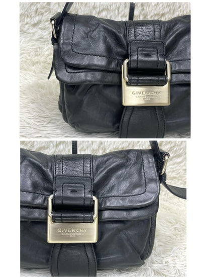 GIVENCHY Hand Bag Tote Purse Logo Leather Black Authentic