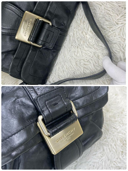 GIVENCHY Hand Bag Tote Purse Logo Leather Black Authentic
