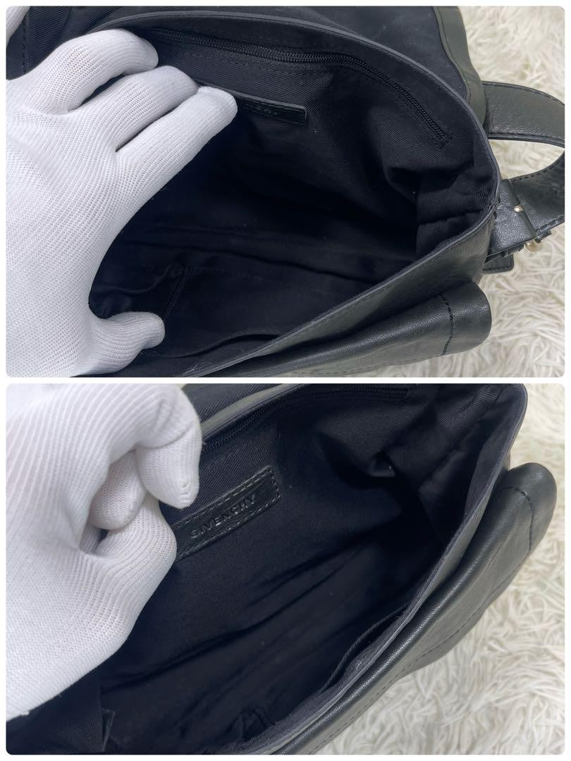 GIVENCHY Hand Bag Tote Purse Logo Leather Black Authentic