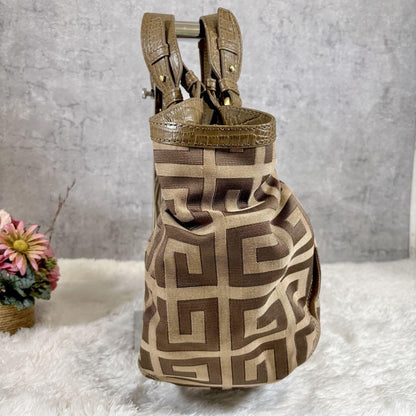 GIVENCHY Hand Bag Tote Purse 4G Leather Canvas Brown Beige Authentic