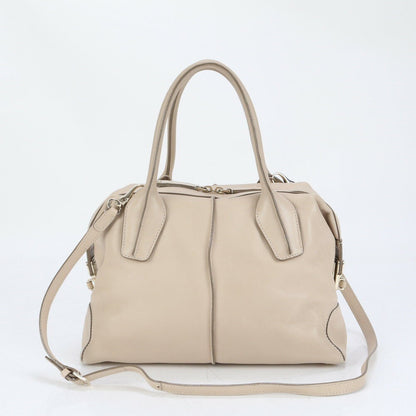 TOD'S Hand Shoulder Bag Tote Purse 2way D-Styling Leather Beige Authentic