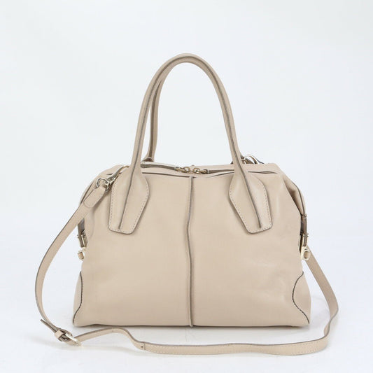 TOD'S Hand Shoulder Bag Tote Purse 2way D-Styling Leather Beige Authentic