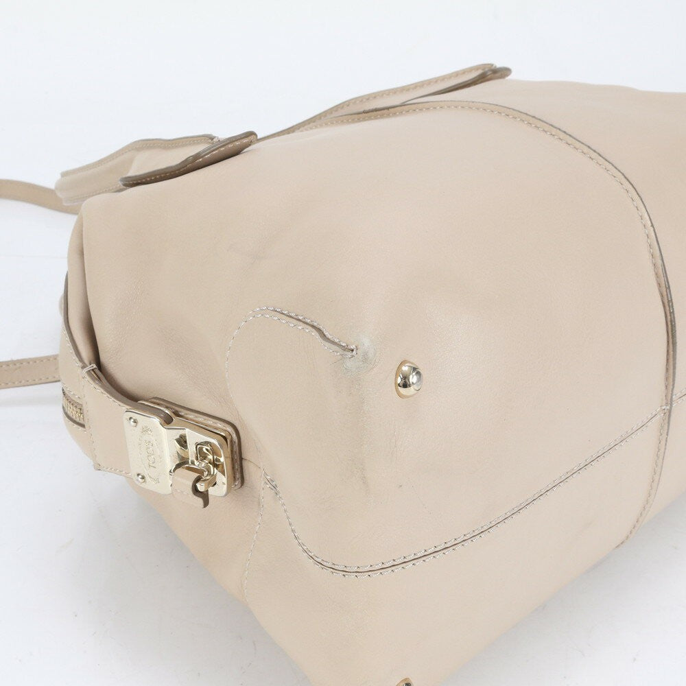 TOD'S Hand Shoulder Bag Tote Purse 2way D-Styling Leather Beige Authentic
