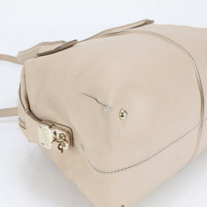 TOD'S Hand Shoulder Bag Tote Purse 2way D-Styling Leather Beige Authentic