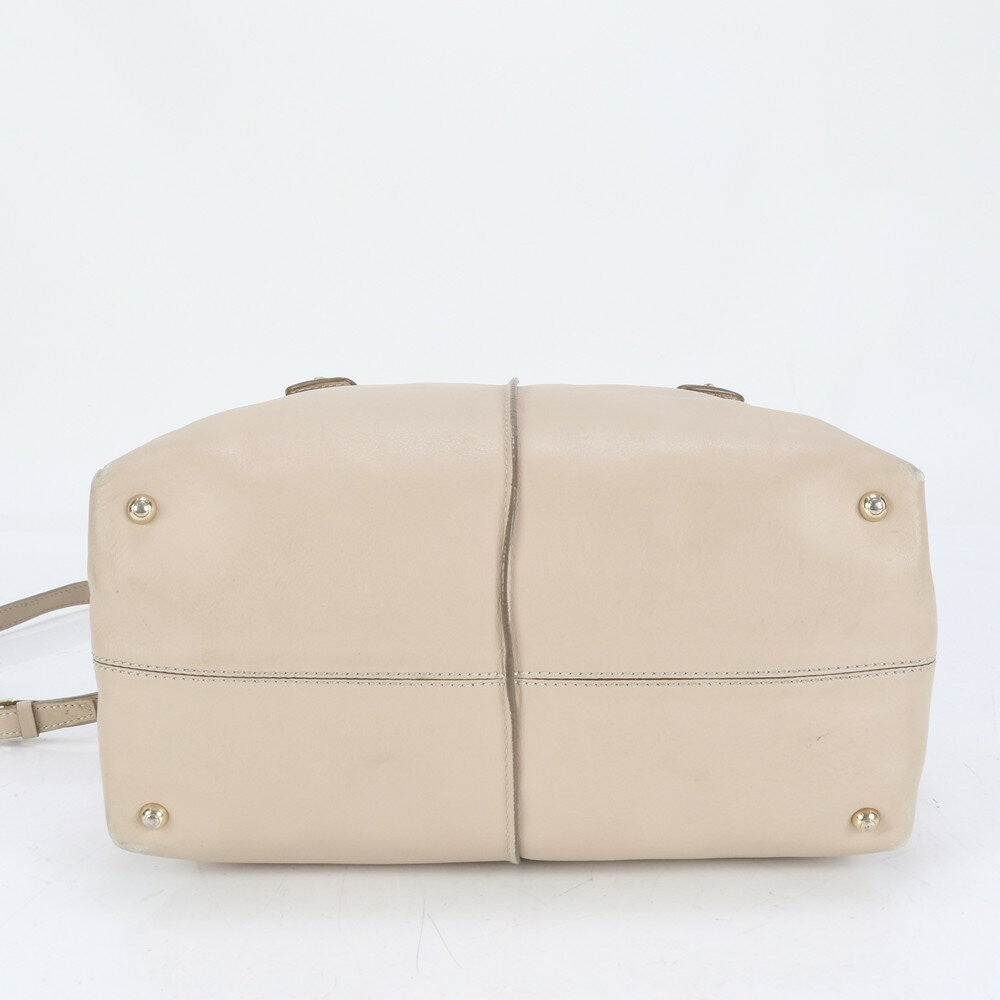 TOD'S Hand Shoulder Bag Tote Purse 2way D-Styling Leather Beige Authentic