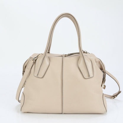 TOD'S Hand Shoulder Bag Tote Purse 2way D-Styling Leather Beige Authentic