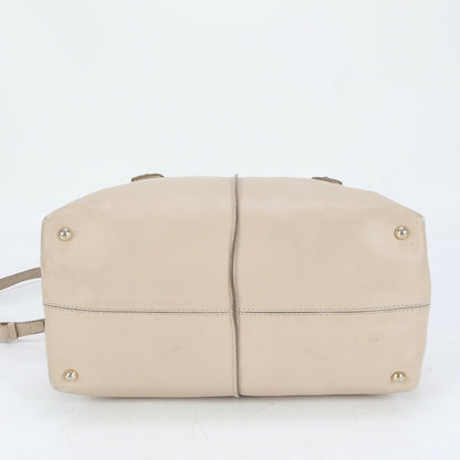 TOD'S Hand Shoulder Bag Tote Purse 2way D-Styling Leather Beige Authentic