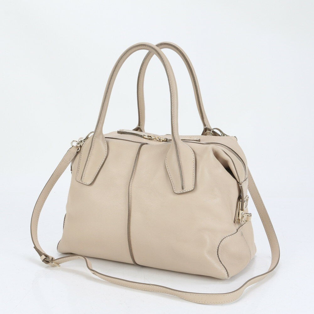 TOD'S Hand Shoulder Bag Tote Purse 2way D-Styling Leather Beige Authentic