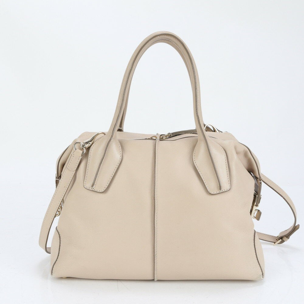 TOD'S Hand Shoulder Bag Tote Purse 2way D-Styling Leather Beige Authentic