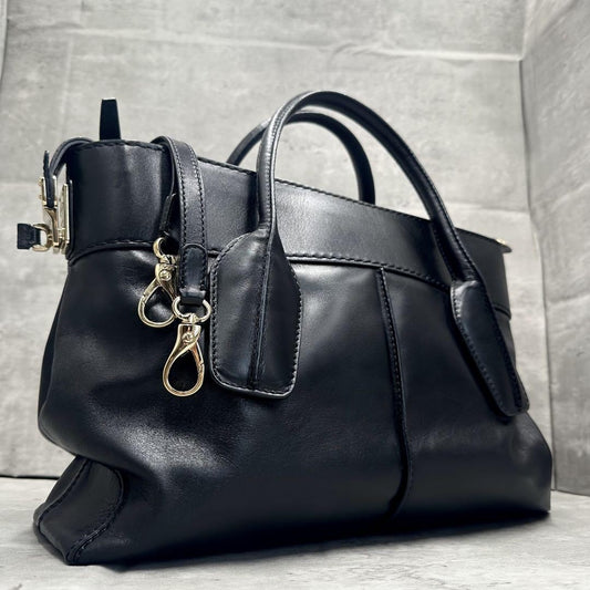 TOD'S Hand Shoulder Bag Tote Purse 2way D Bag Leather Black Authentic
