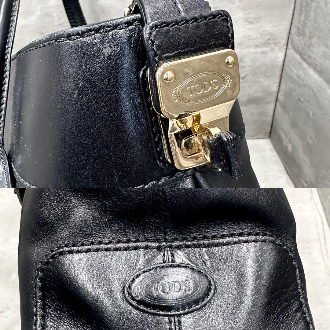 TOD'S Hand Shoulder Bag Tote Purse 2way D Bag Leather Black Authentic