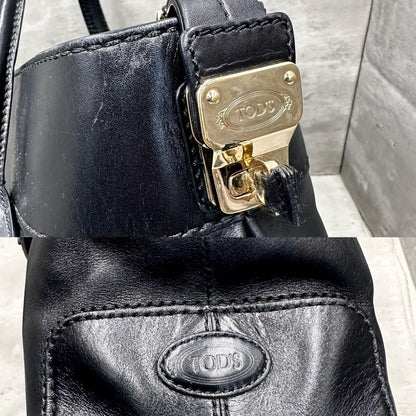 TOD'S Hand Shoulder Bag Tote Purse 2way D Bag Leather Black Authentic