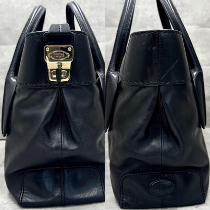 TOD'S Hand Shoulder Bag Tote Purse 2way D Bag Leather Black Authentic