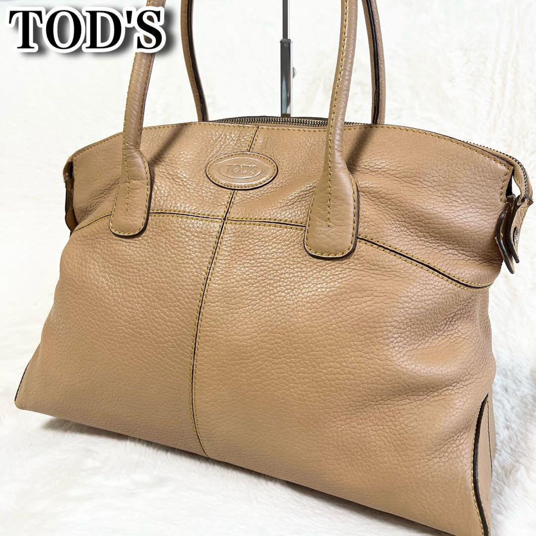 TOD'S Hand Bag Tote Purse Leather Beige Authentic