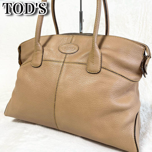TOD'S Hand Bag Tote Purse Leather Beige Authentic