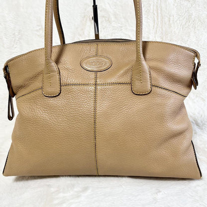 TOD'S Hand Bag Tote Purse Leather Beige Authentic