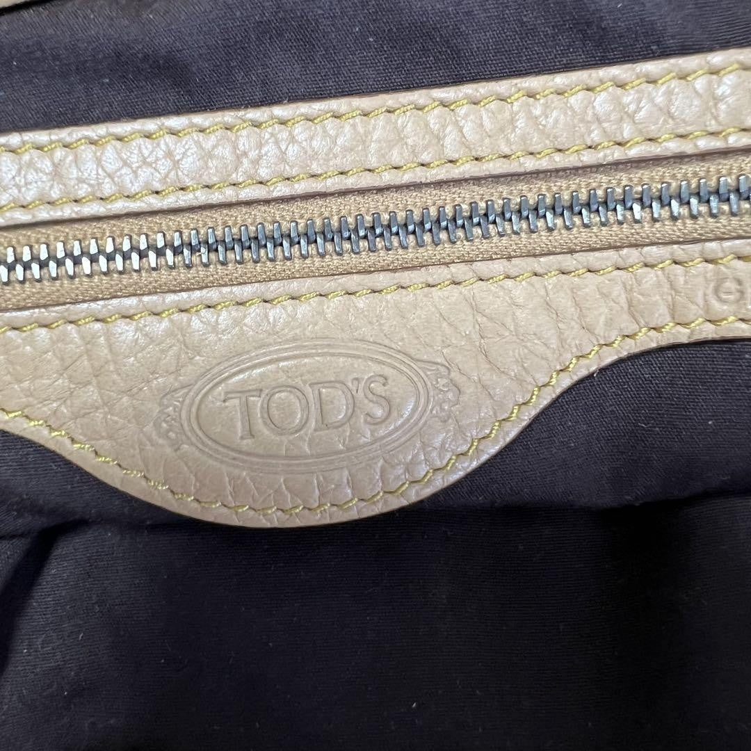 TOD'S Hand Bag Tote Purse Leather Beige Authentic