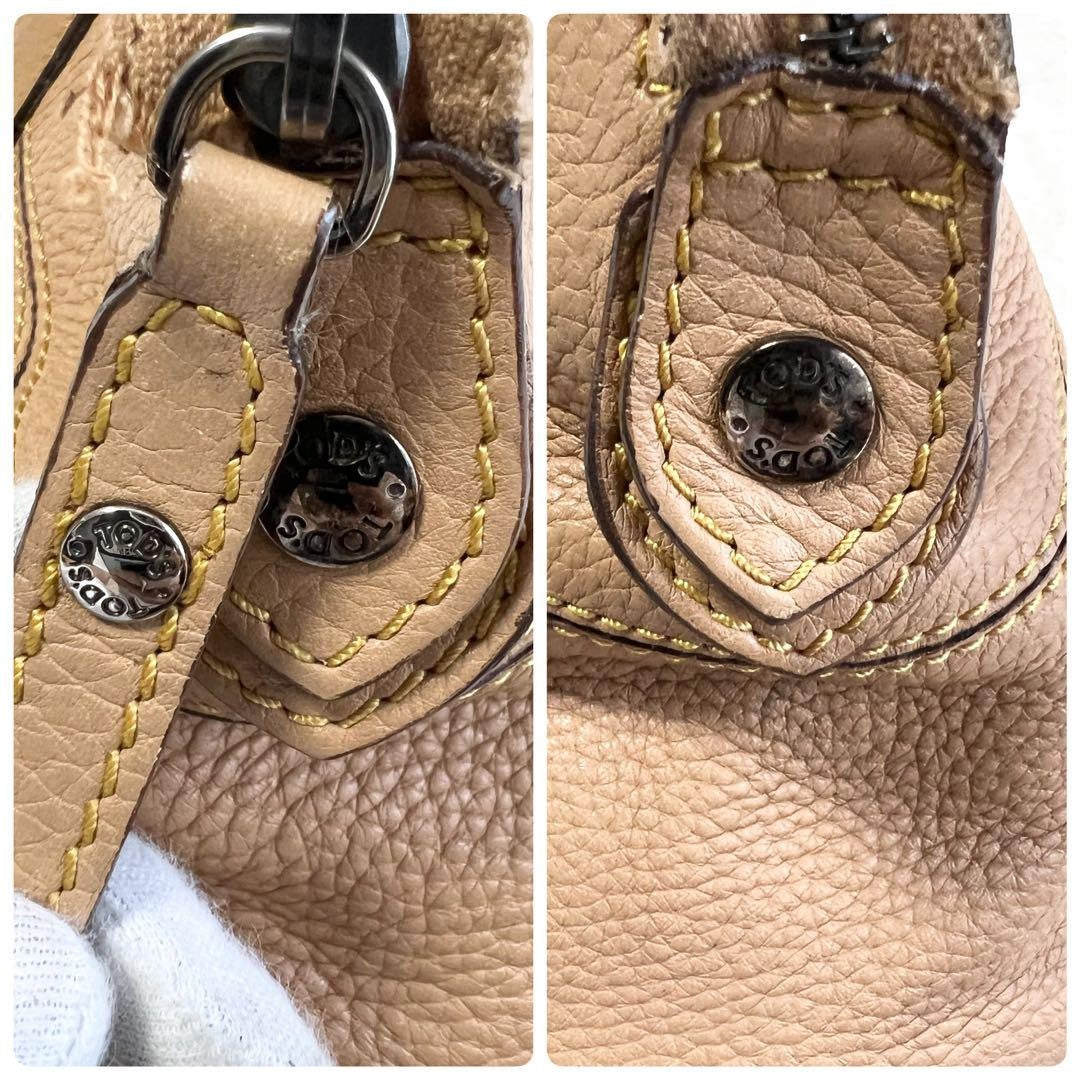 TOD'S Hand Bag Tote Purse Leather Beige Authentic