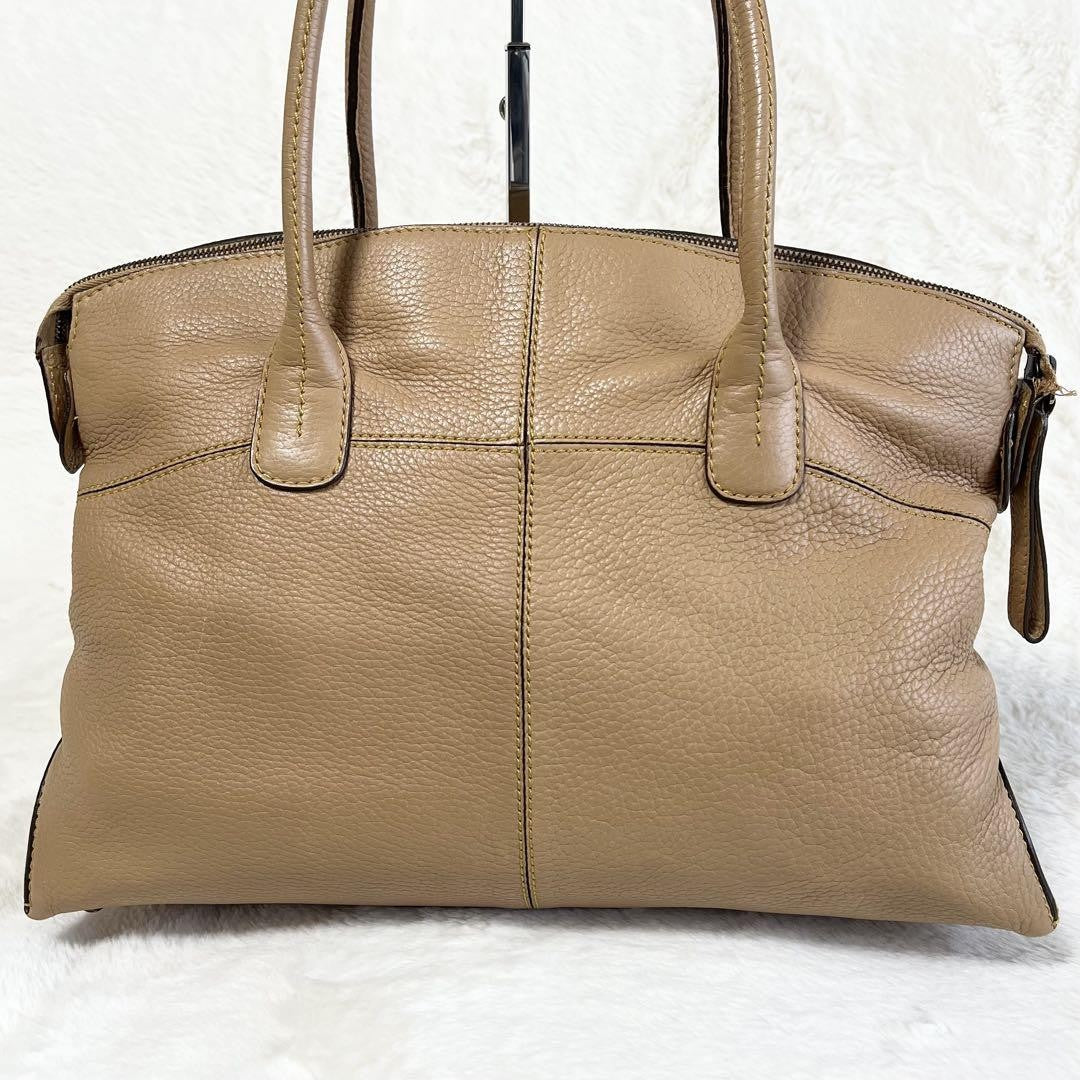 TOD'S Hand Bag Tote Purse Leather Beige Authentic