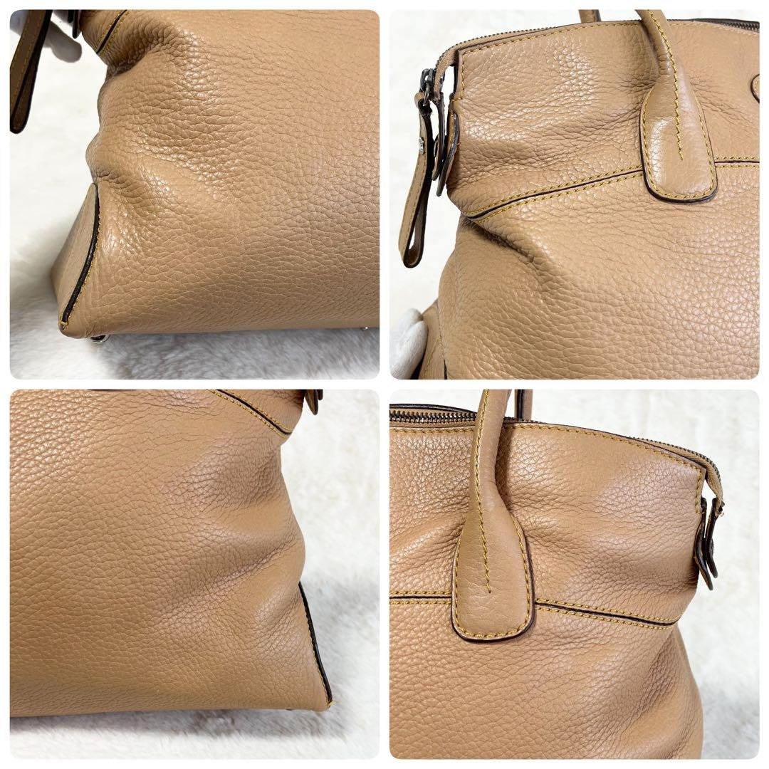 TOD'S Hand Bag Tote Purse Leather Beige Authentic