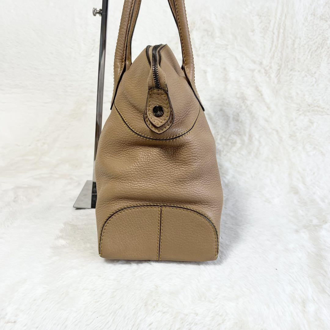 TOD'S Hand Bag Tote Purse Leather Beige Authentic