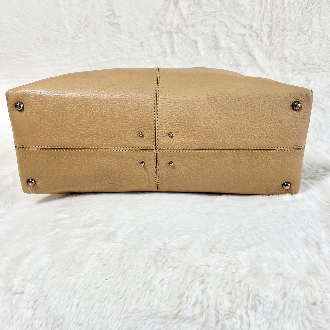 TOD'S Hand Bag Tote Purse Leather Beige Authentic