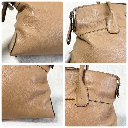 TOD'S Hand Bag Tote Purse Leather Beige Authentic